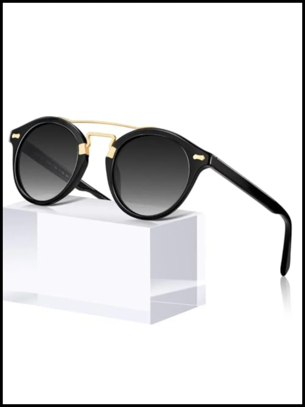 Small Face Acetate Double Bridge Sunglasses Polarized UV Protection Retro Metal